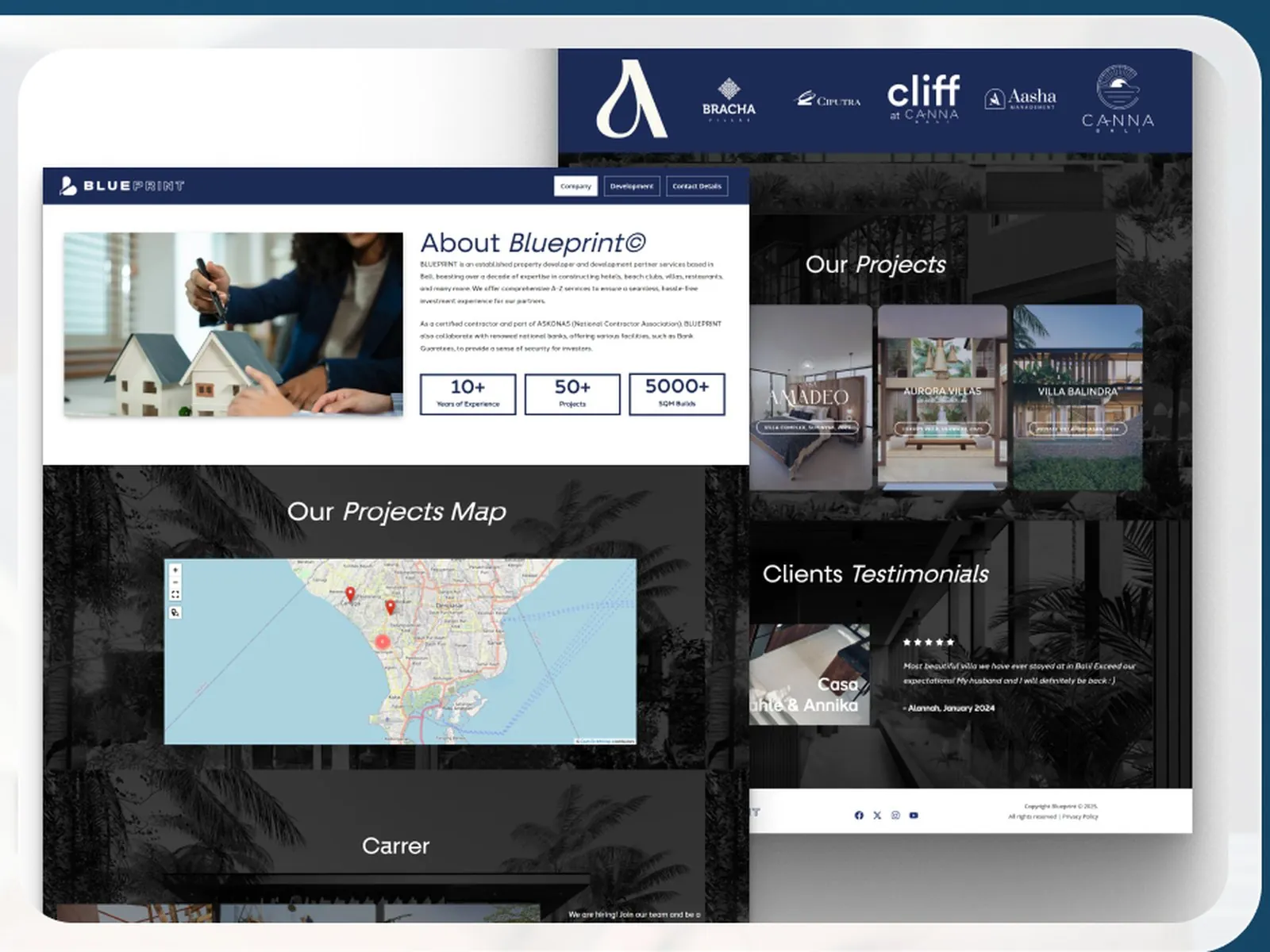 Screens from the BLUEPRINT website designed and built by Ruang Project