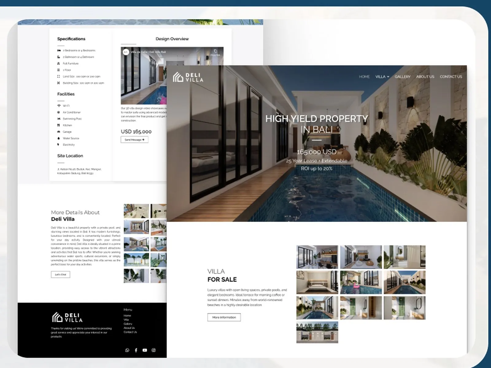 Screens from the Deli Villas Bali website designed and built by Ruang Project