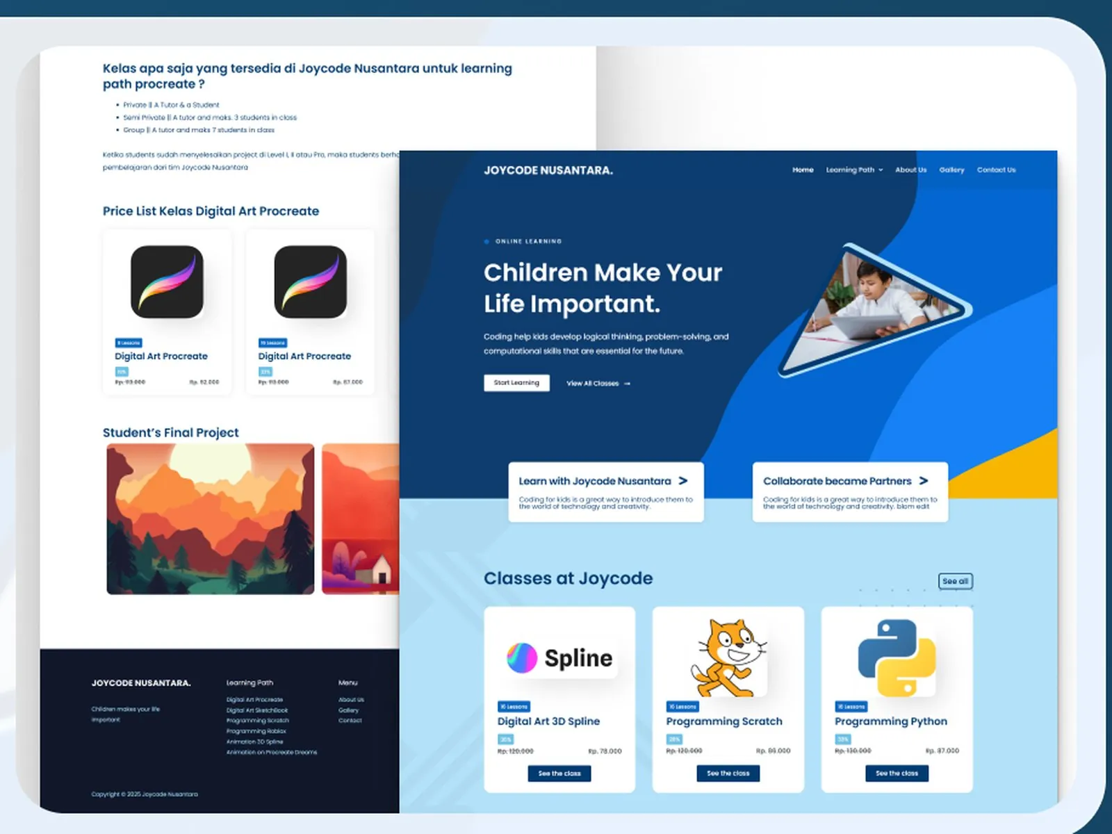 Screens from the Joycode Nusantara website designed and built by Ruang Project