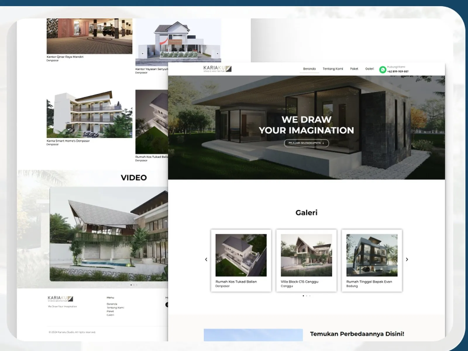 Screens from the KARIAKU Studio website designed and built by Ruang Project