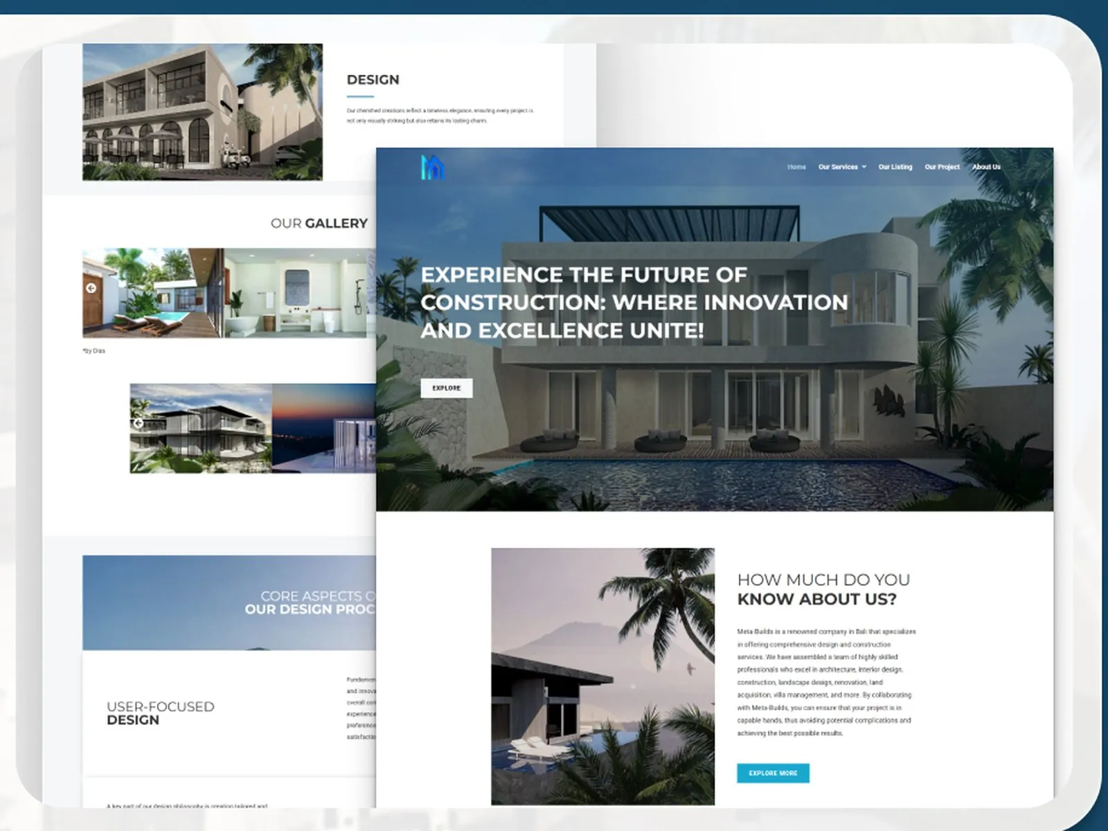 Screens from the Meta-Builds website designed and built by Ruang Project