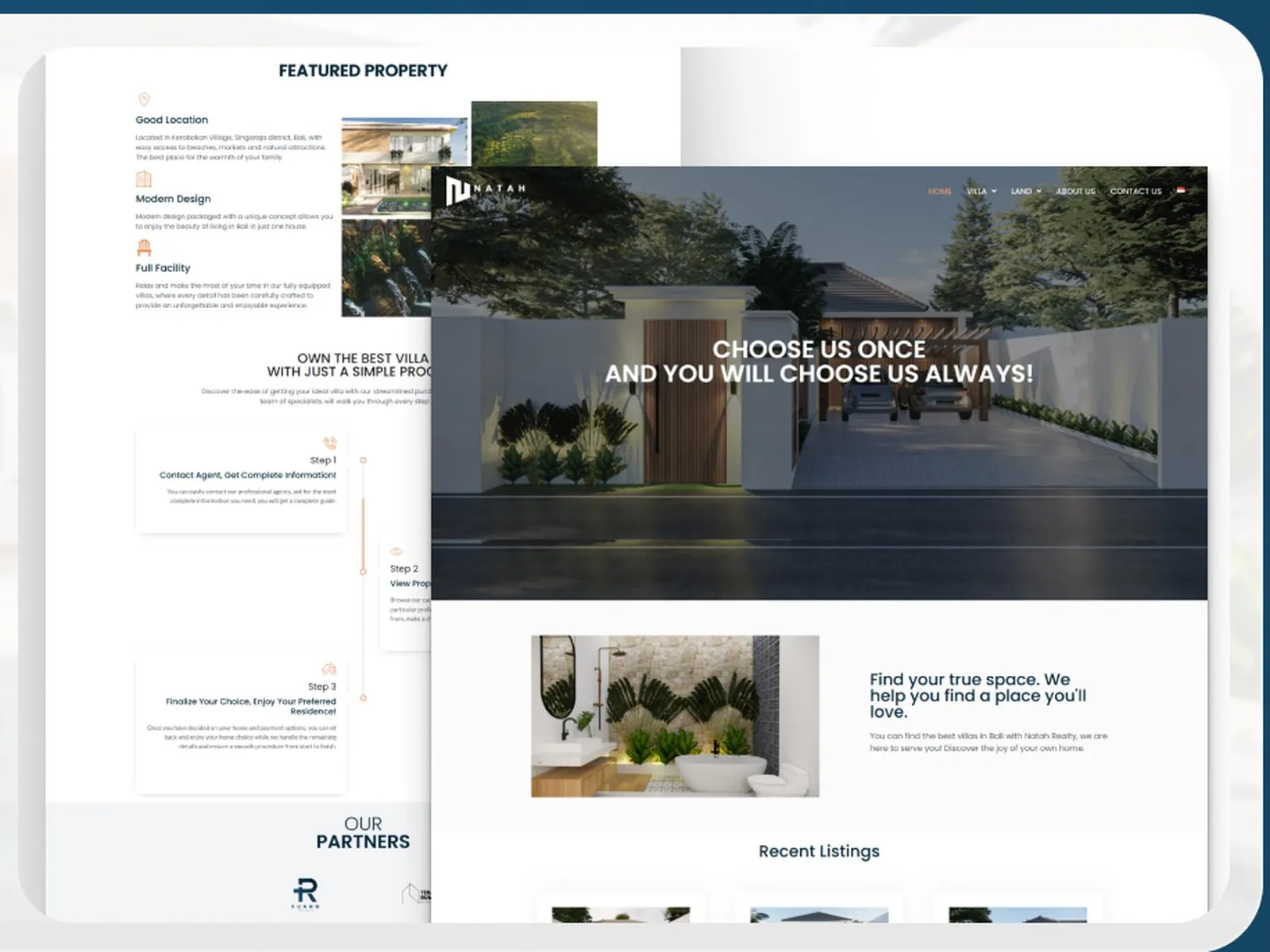 Screens from the Natah Realty website designed and built by Ruang Project